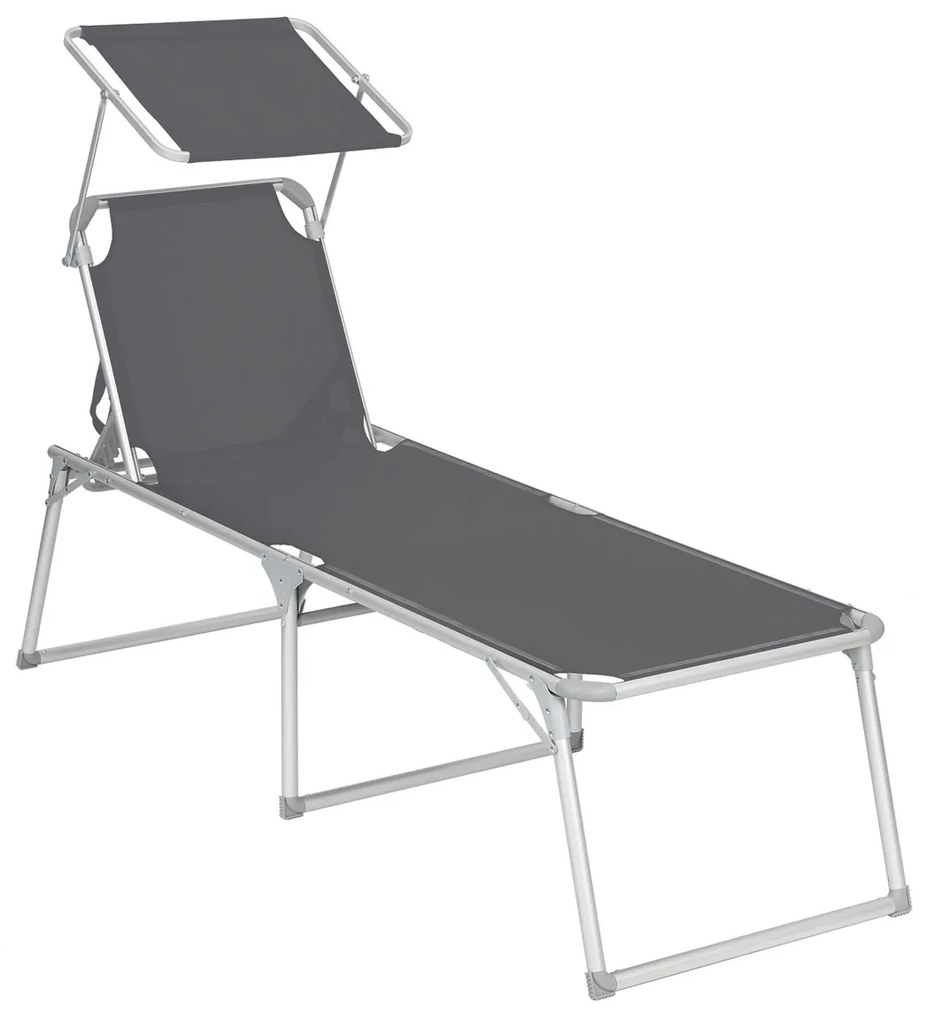 Espreguiçadeira jardim grande XXL 65 x 200 x 48 cm carga até 150 kg com pala de sol Cinzento