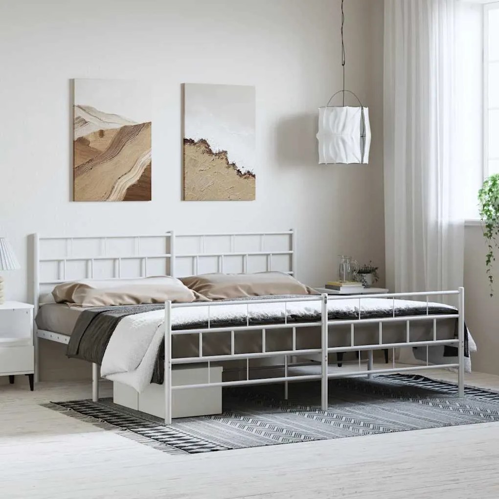 Estrutura de cama com cabeceira e pés 193x203 cm metal branco
