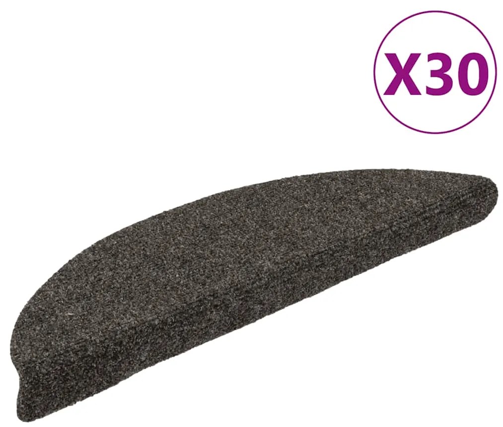 vidaXL Tapetes de escada autoadesivos 30 peças 56x17x3 cm antracite meia-lua