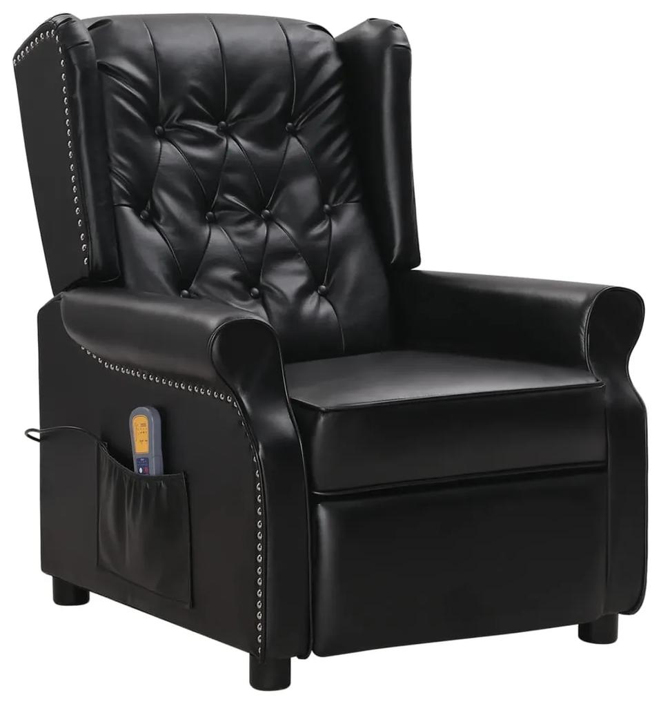 339046 vidaXL Poltrona massagens reclinável couro artificial brilhante preto