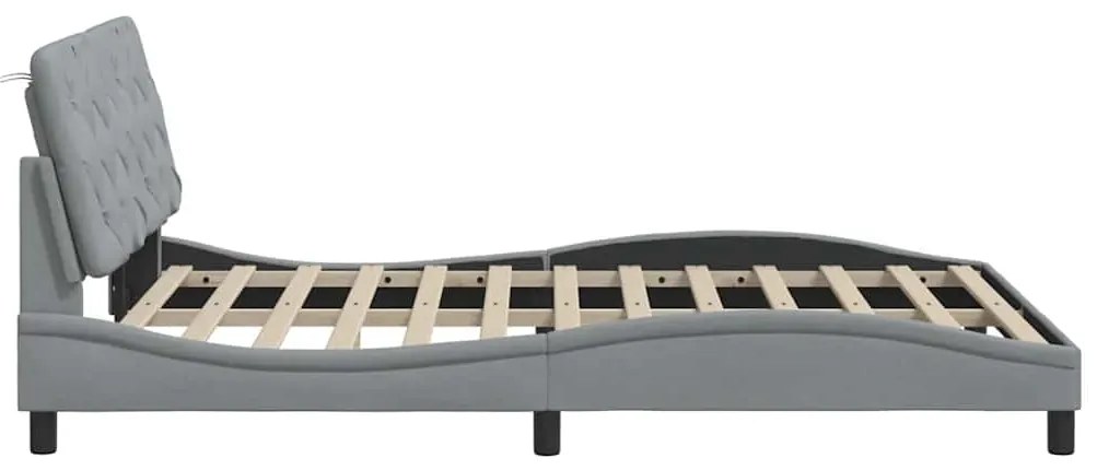Estrutura de cama sem colchão 140x200 cm tecido cinzento-claro