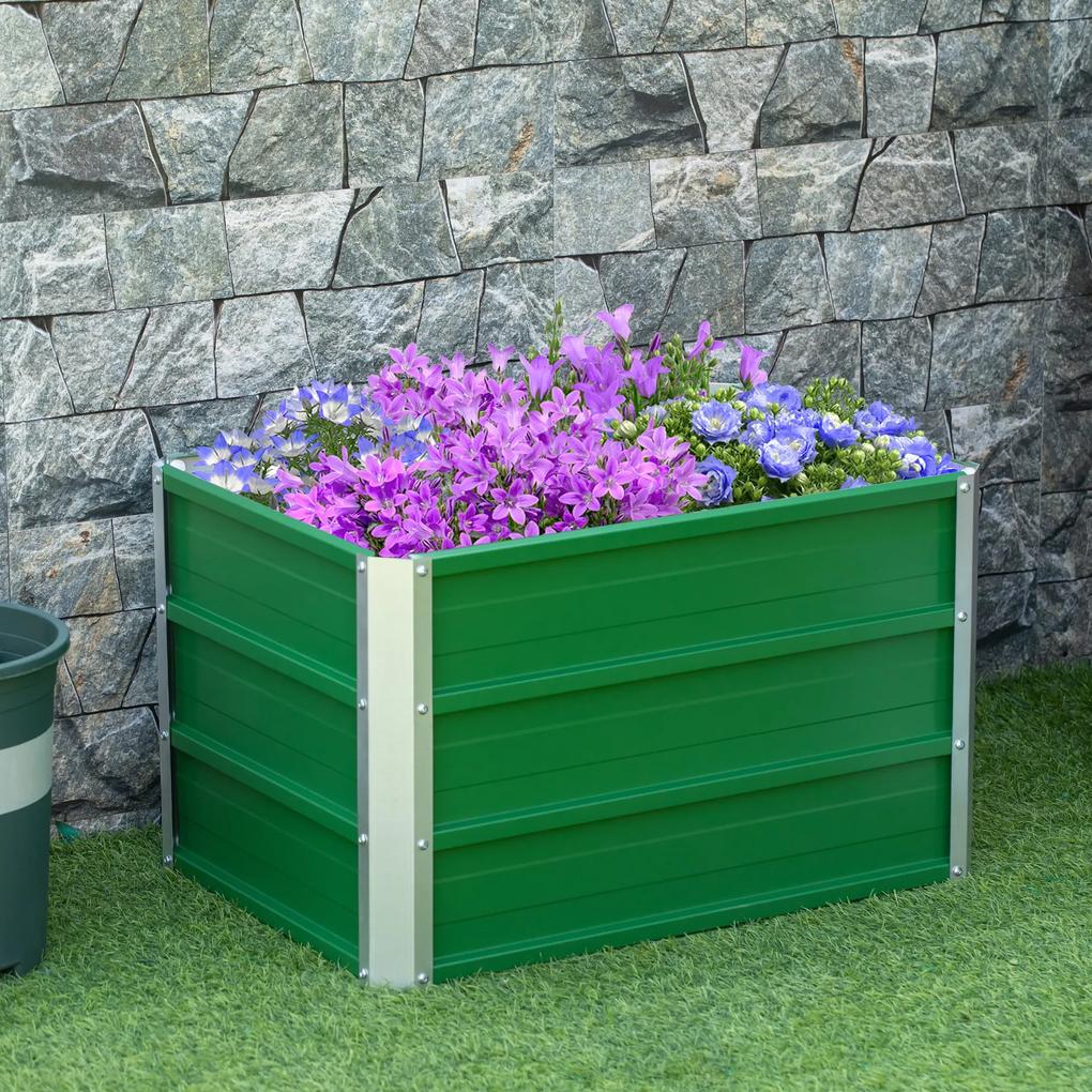Caixa de Plantio de Aço com Luvas Caixa de Plantio Retangular para Cultivos de Plantas Flores para Terraço Jardim 66x47x40cm Verde