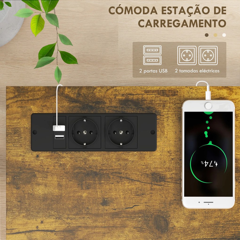Mesa Consola de Estilo Industrial Mesa de Entrada de 2 Níveis com Estação de Carregamento 100x24x75 cm Castanho Rústico