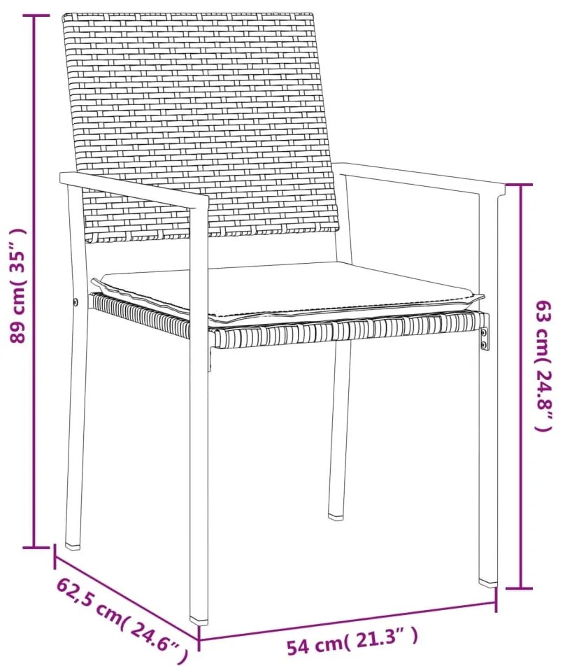 7 pcs conjunto de jantar p/ jardim c/ almofadões vime PE e aço
