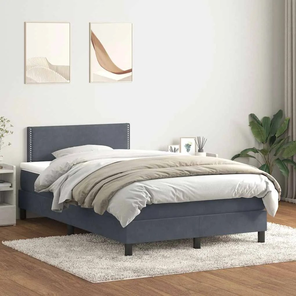 Cama boxspring com colchão 120x220 cm veludo cinzento-escuro