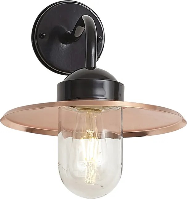Candeeiro de Parede Exterior Preto com Cobre IP44 - Munich
