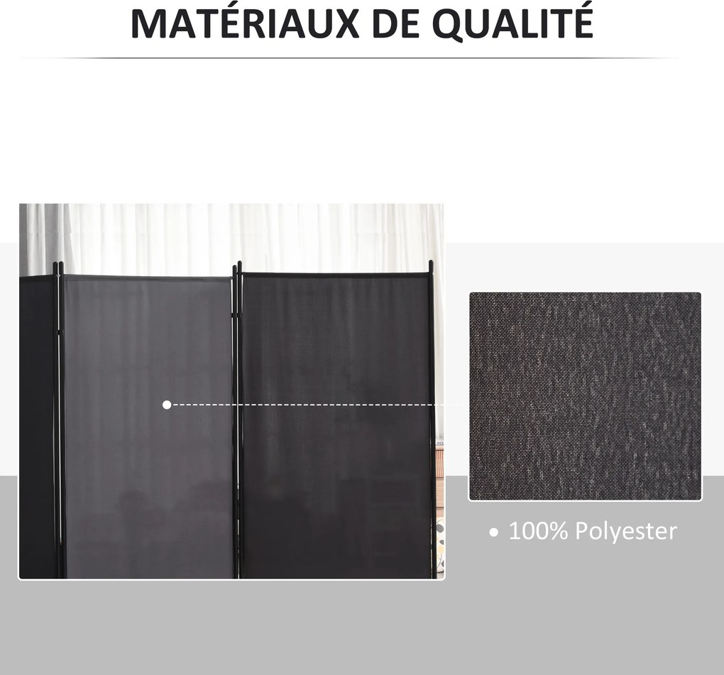 Biombo de 3 painéis, 2,53 x 0,5  x 1,82 m; cortina lateral de proteção contra olhares indesejados, biombo com suporte de metal e poliéster cinzento es