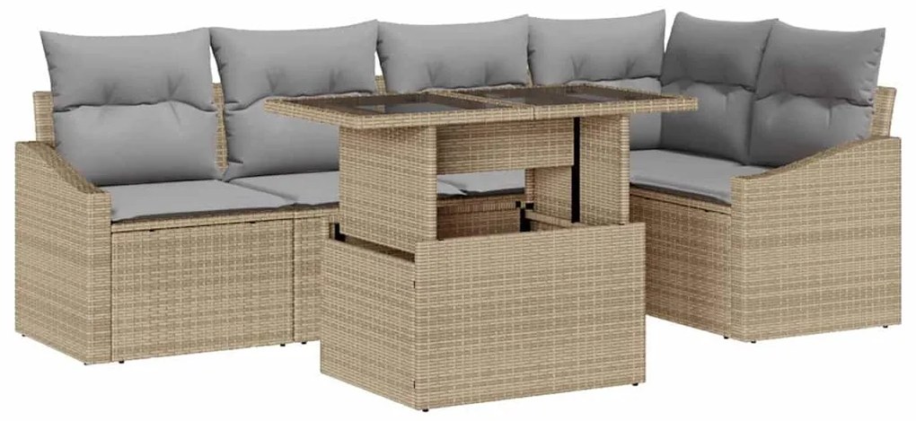Conjunto de Sofá de Jardim de 6 Peças com Almofadas Bege em Rattan Sin