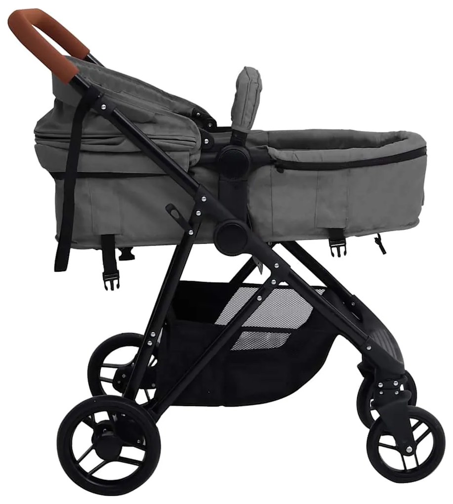 Carrinho de bebé 2-em-1 aço cinzento-claro e preto