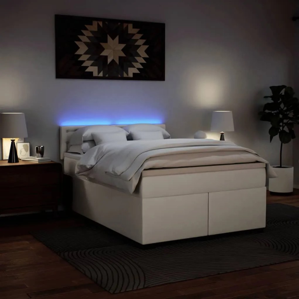 Cama com Molas/Colchão e Luzes Led - 140x200 cm - Couro Artificial Bra