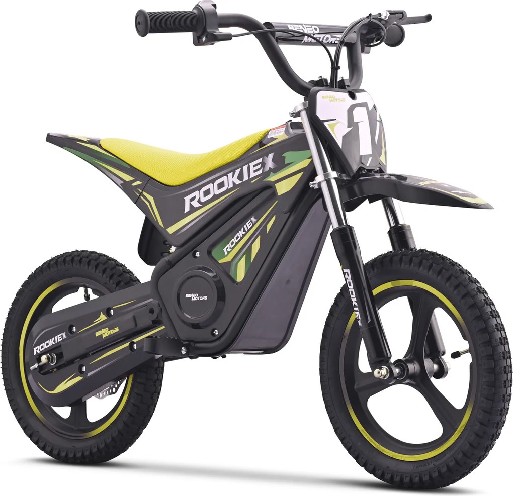 Mota elétrica infantil ROOKIE X 24V (14"), bateria de lítio, motor de 250 W, travão de disco Verde Amarelada