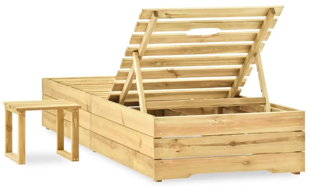 Espreguiçadeira com mesa madeira de pinho impregnada verde