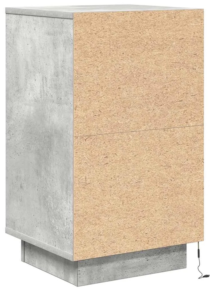 Mesa de cabeceira com luzes LED 38x34x65 cm cinzento-cimento