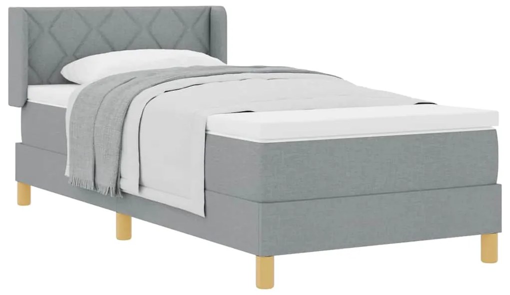 Cama Box com Colchão Cinza Claro, 90 x 200 cm, Tecido