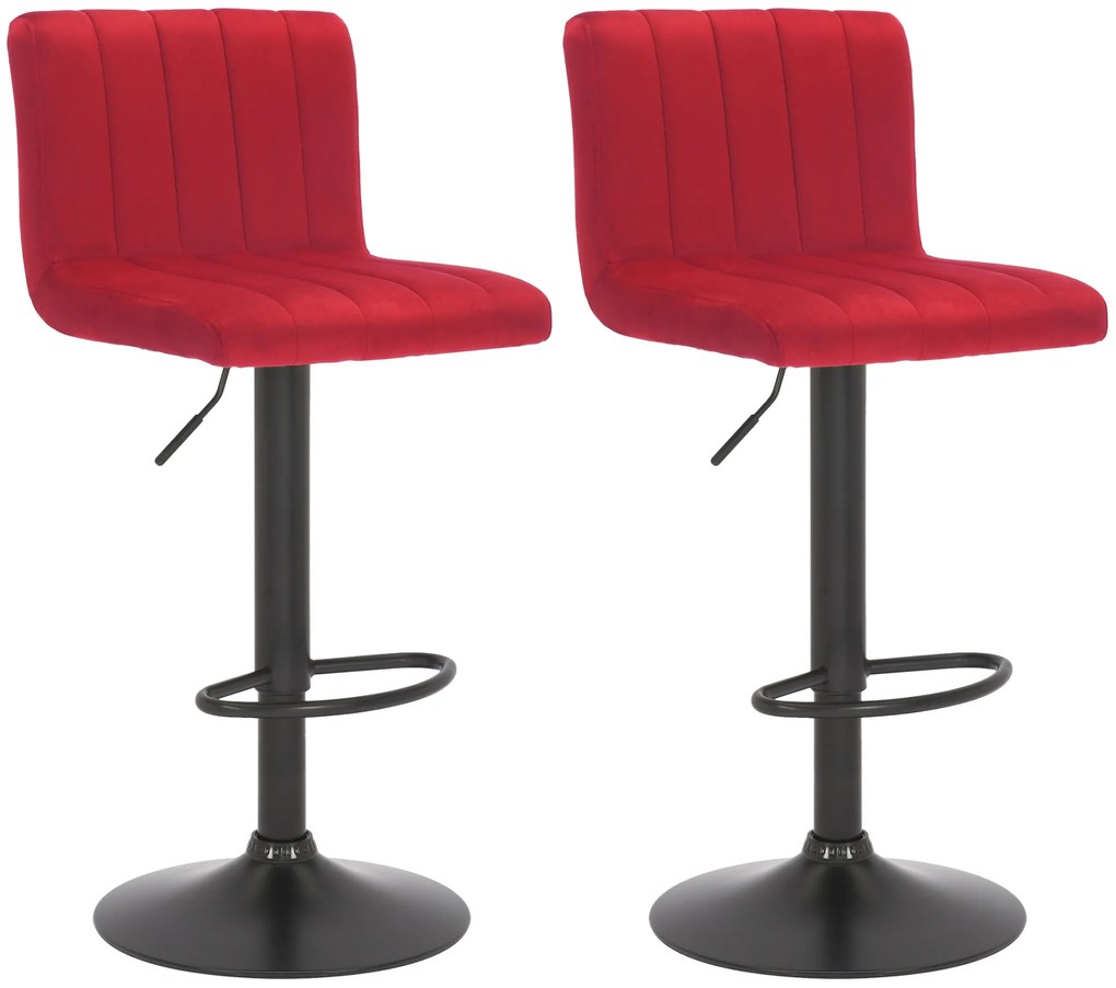 Conjunto de 2 bancos de bar Jamie com revestimento em veludo 87-107 x 41 x 49 cm Vermelho