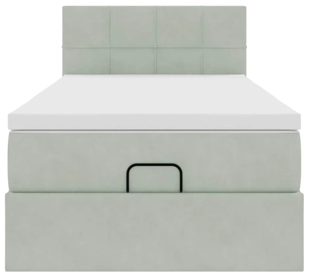 Estrutura cama otomana colchão 80x200 cm veludo cinzento claro