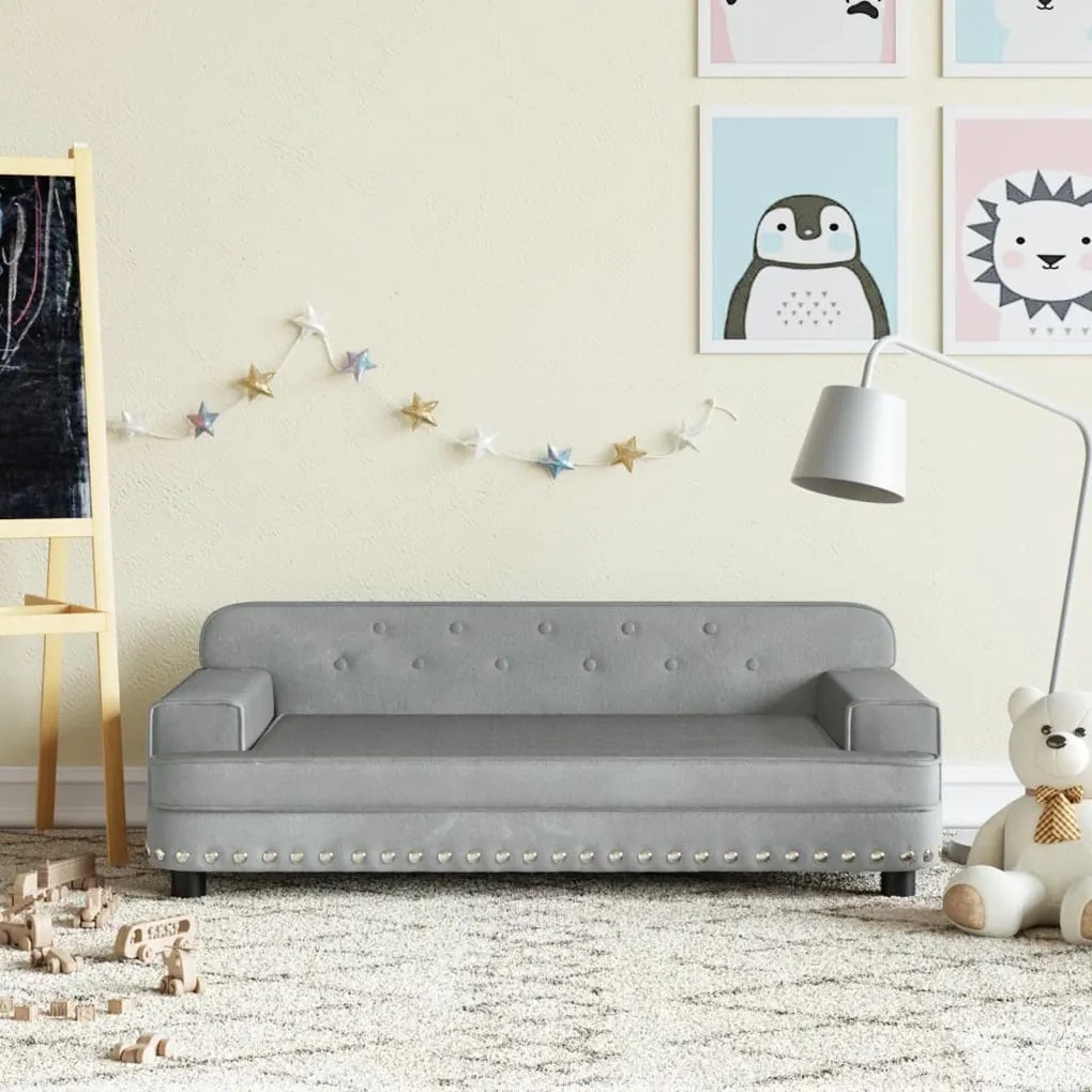 3196280 vidaXL Sofá infantil 90x53x30 cm veludo cinzento-claro