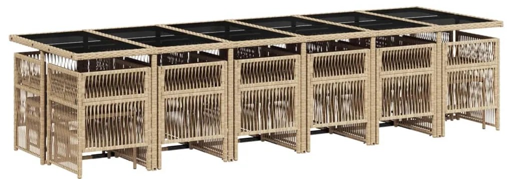 11 pcs conj. jantar jardim c/ almofadões vime PE bege misturado