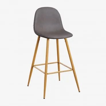 Pacote De 2 Bancos Altos Em Imitação De Couro Glamm Cinza Antracite & ↑75 Cm & Madeira Natural - Sklum