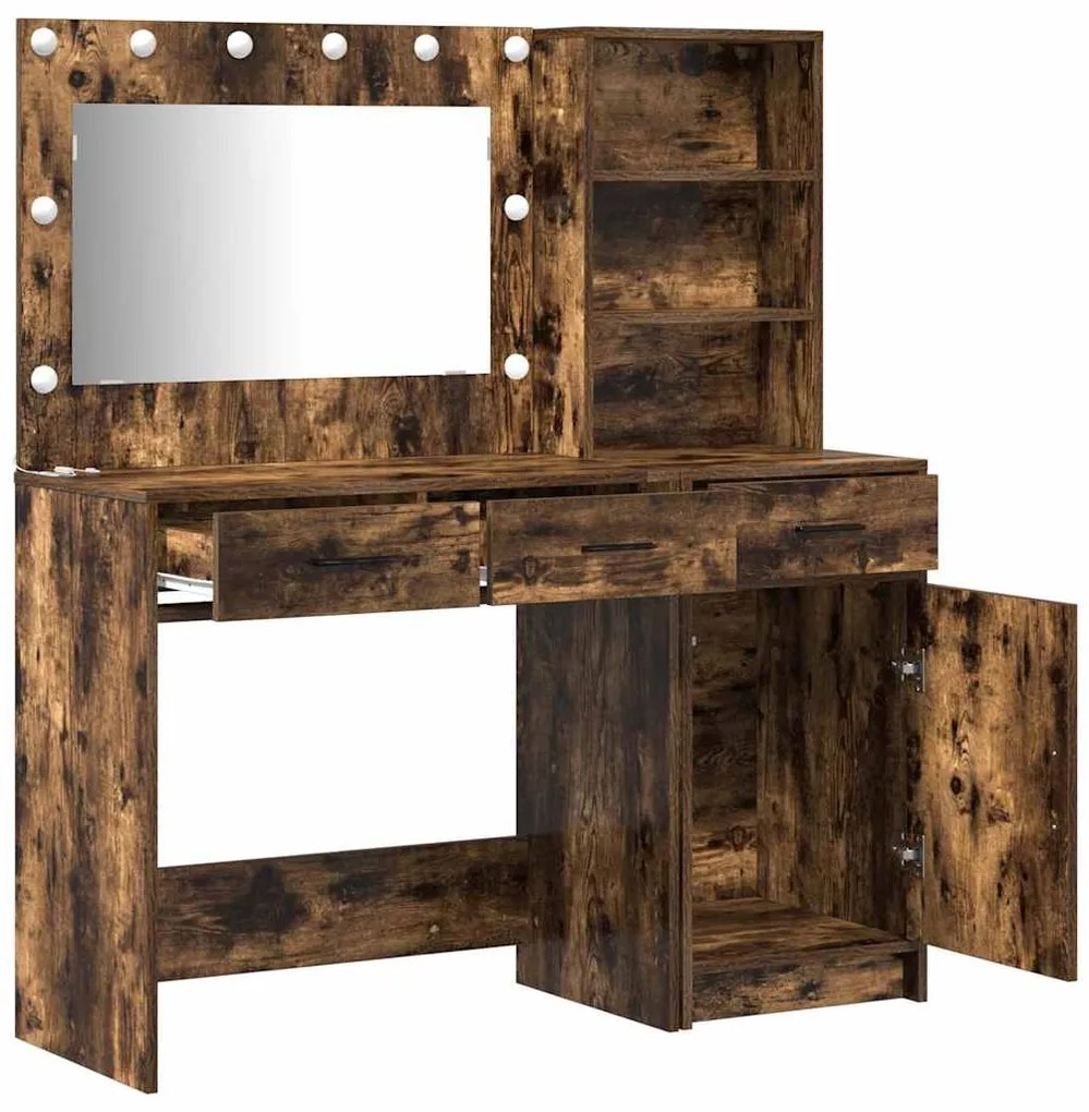 Conjunto de Mesa de Maquiagem 2 Peças com LED e Madeira Fumada