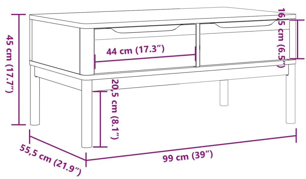 Mesa de centro FLORO 99x55,5x45 cm pinho maciço castanho mel