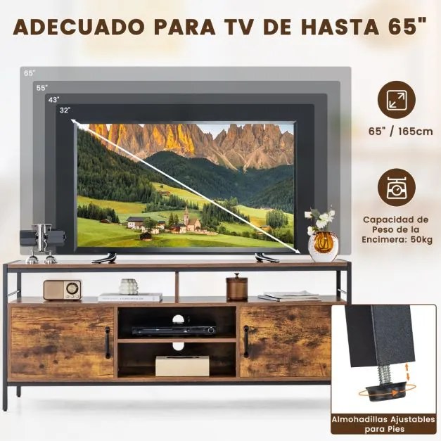 Móvel para TV com Aberta e Armário de Arrumação 147 x 40 x 62 cm Castanho Rústico