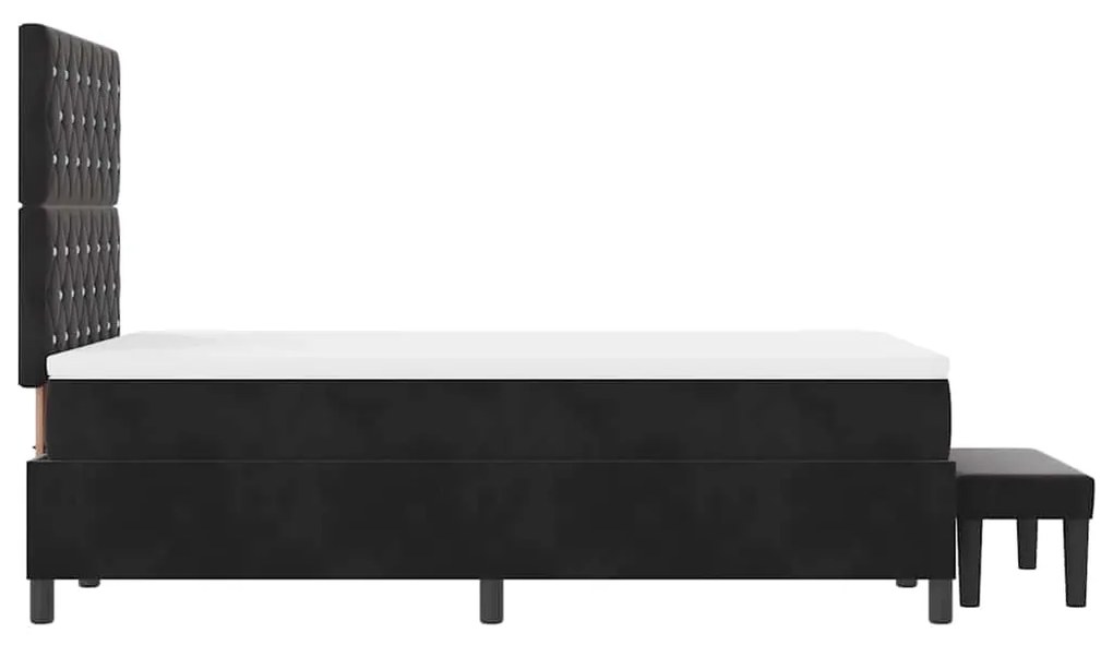 Cama Box Spring com Colchão e Banco Preto 120x200 cm Veludo