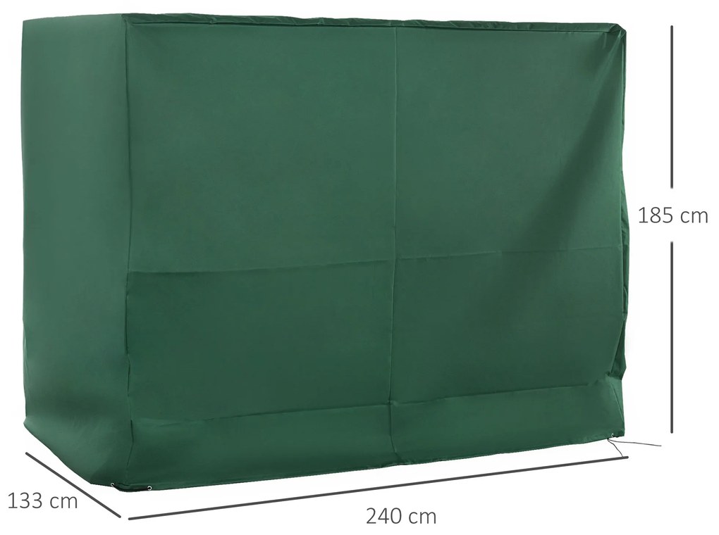 Capa para Baloiço de Jardim Capa de Proteção para Baloiço com Cordas Ajustáveis Impermeável Anti UV 240x133x185 cm Verde