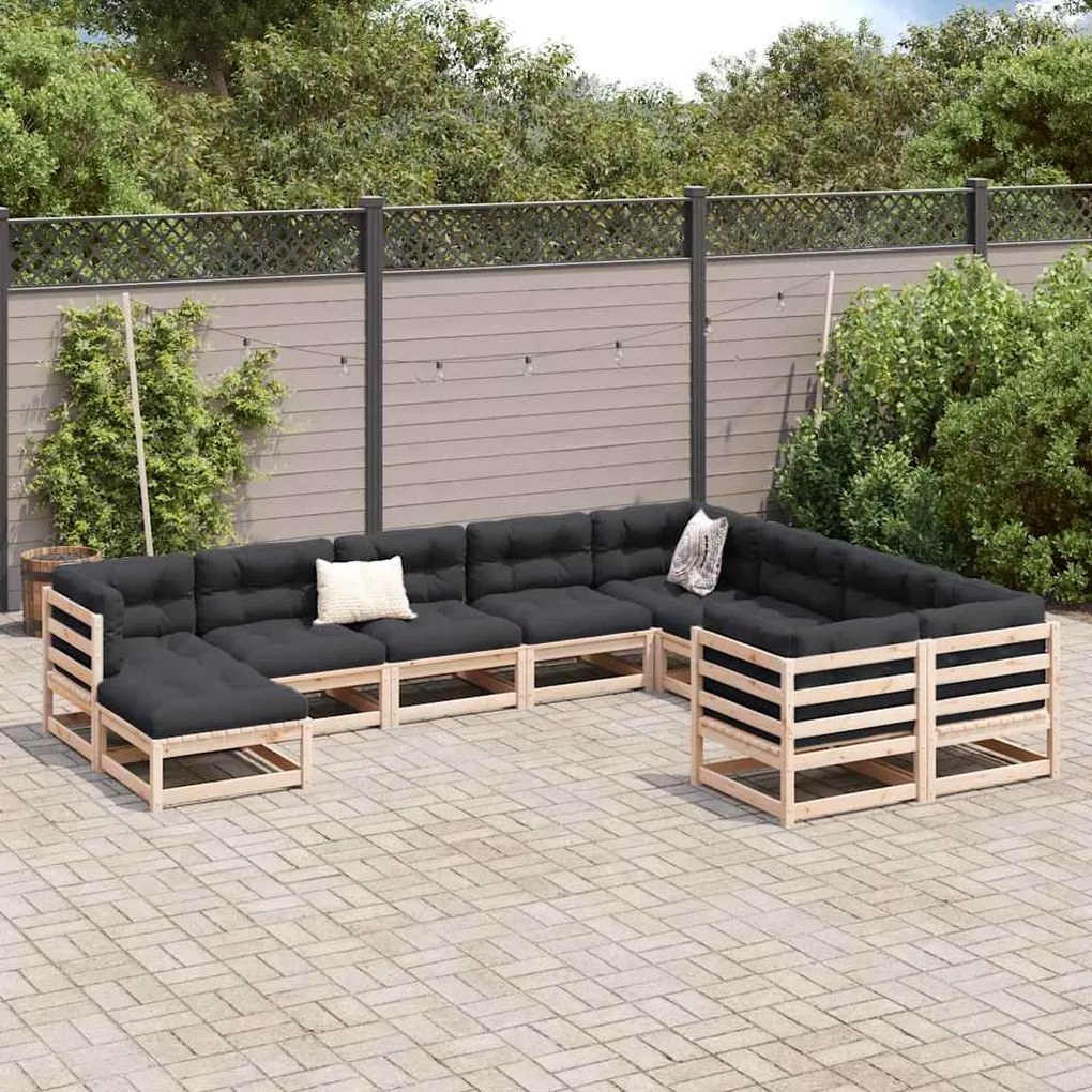 10 pcs conjunto sofás jardim c/ almofadões madeira pinho maciço