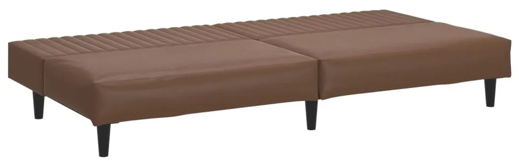 Sofá-cama de 2 lugares couro artificial castanho