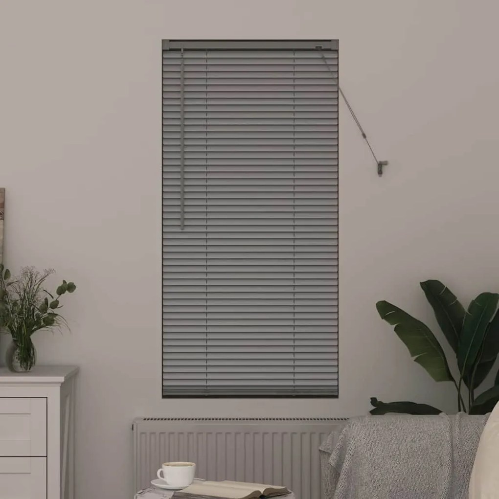 Persiana de Janela com cortinas Manual Prata 80 x 130 cm Alumínio