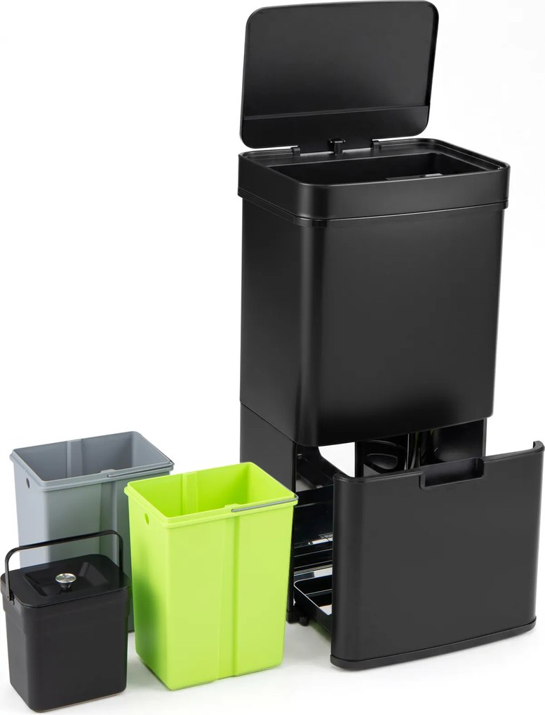 Caixote Lixo de Cozinha, 42 x 32-58 x 84-110 cm, Sensor de Movimento, Preto