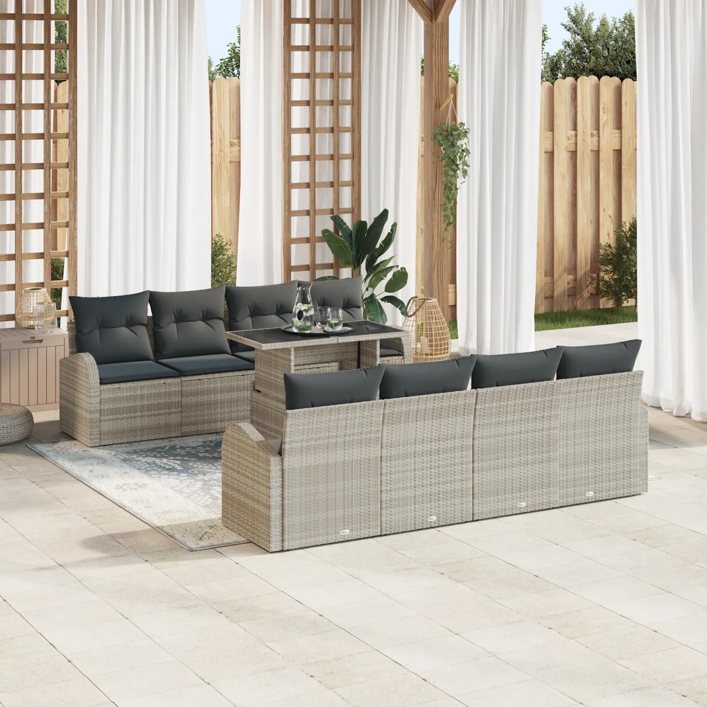 Conjunto de Sofá de Jardim vidaXL de 9 Peças com Almofadas Cinzento Cl