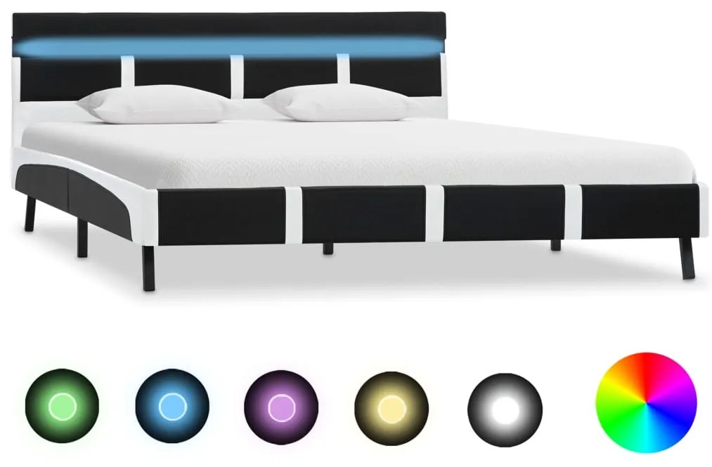 Estrutura de cama com LED 140x200 cm couro artificial preto