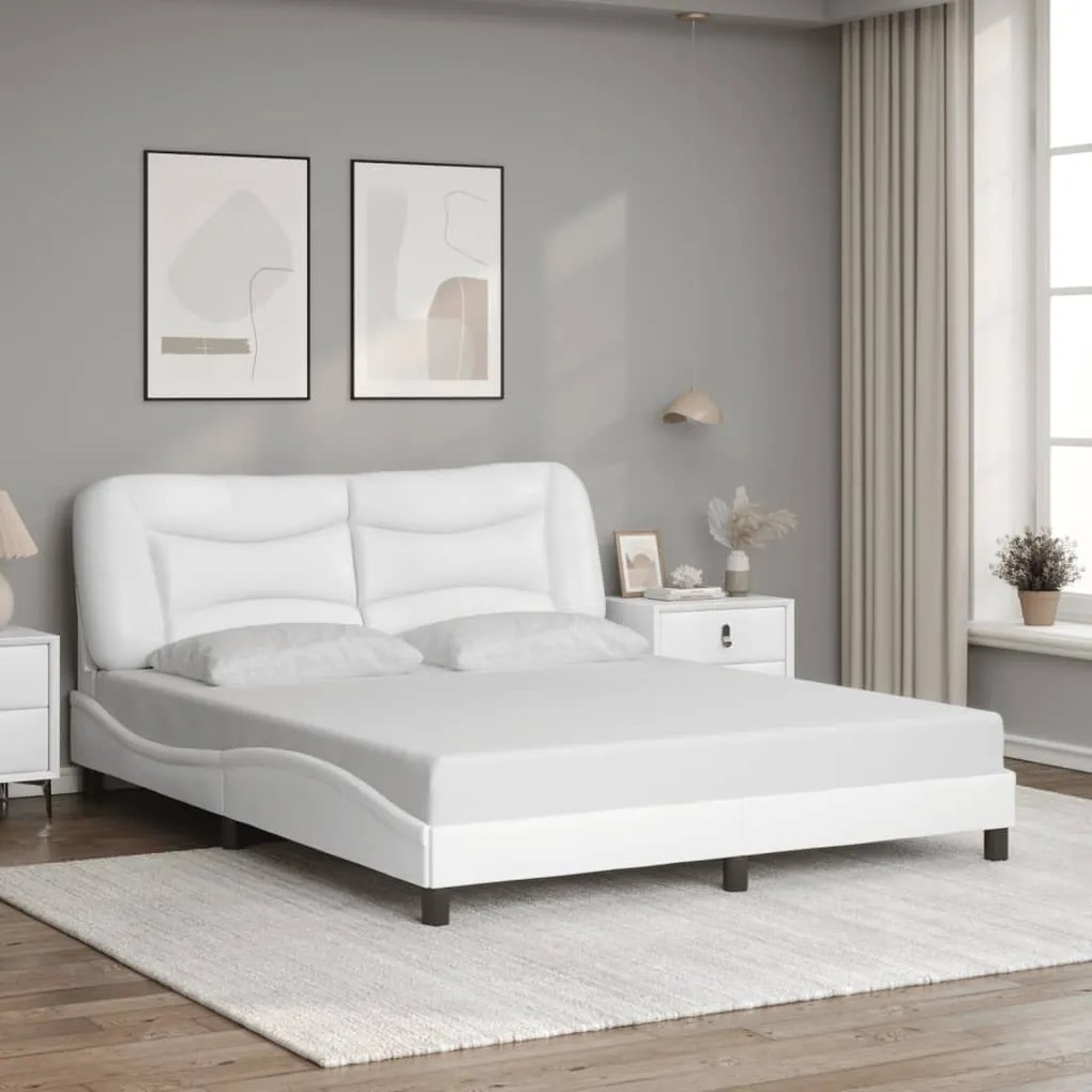 Estrutura cama c/ cabeceira 160x200 cm couro artificial branco