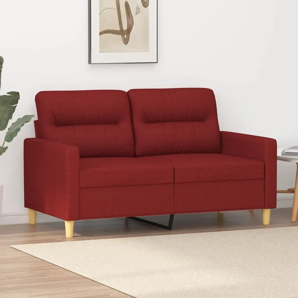 vidaXL Sofá de 2 lugares tecido 120 cm vermelho tinto