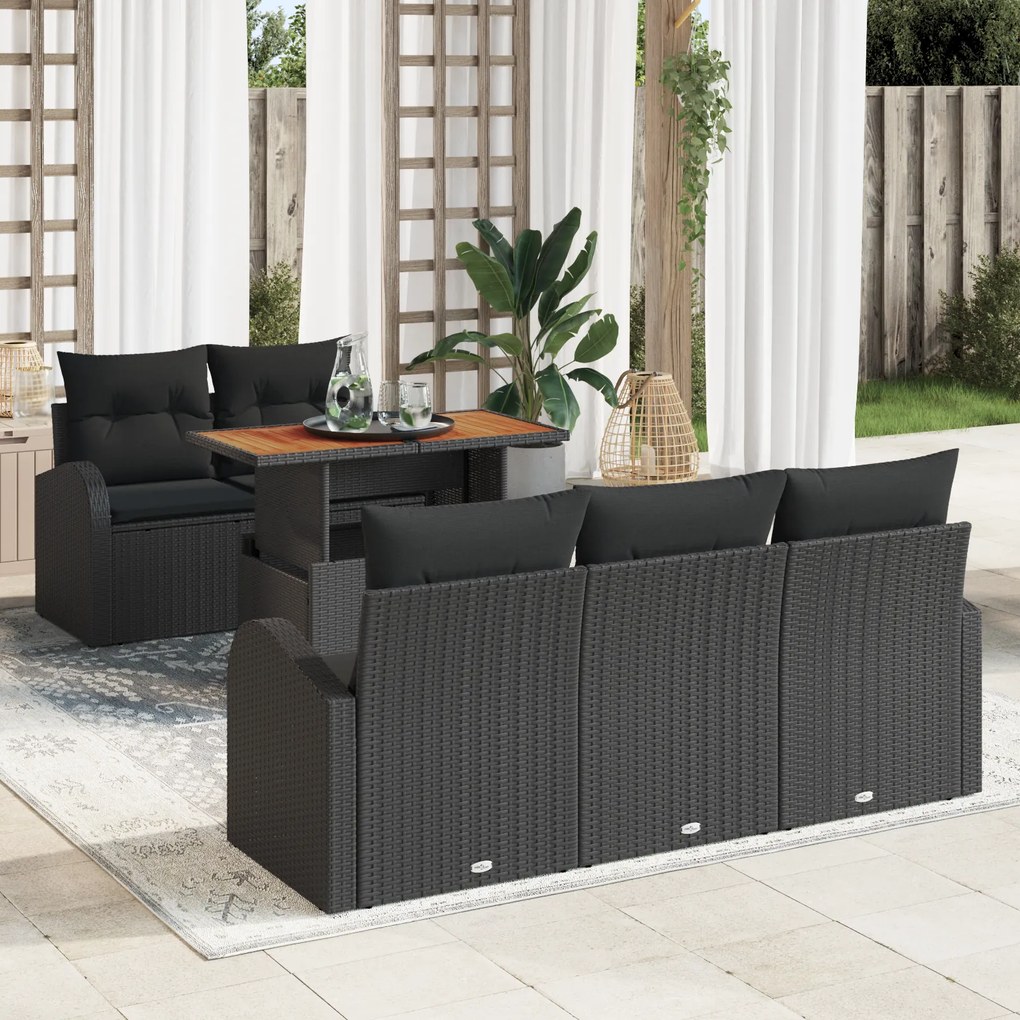 Conjunto de Sofá de Jardim vidaXL de 6 Peças com Almofadas Pretas em V
