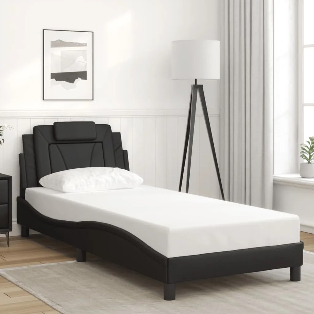 Estrutura de cama c/ luzes LED 80x200 cm couro artificial preto
