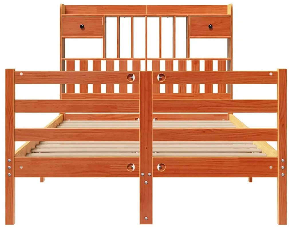 Cama c/ estante sem colchão 120x190cm pinho maciço castanho-mel