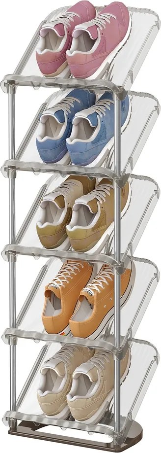 Sapateira de 5 prateleiras, design inclinado 24,5 x 28,4 x 102,5 cm cinzenta