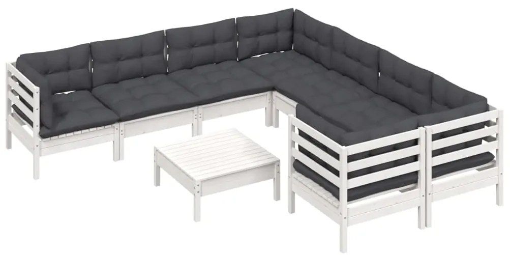 9 pcs conjunto lounge de jardim c/ almofadões pinho branco