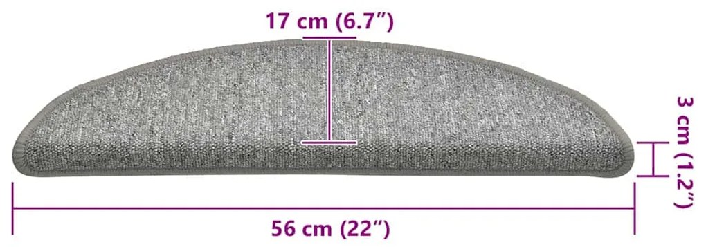 Tapetes de escada 30 pcs 56x17x3 cm cinzento-claro