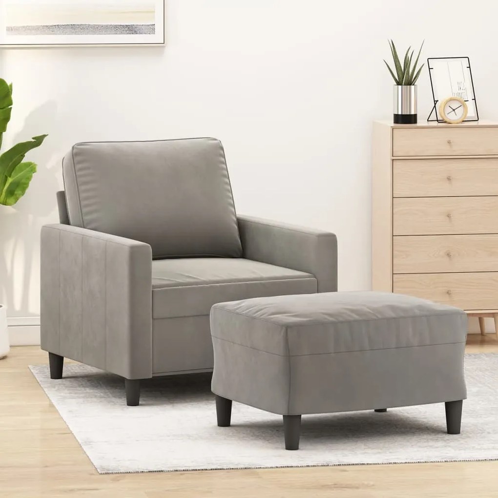 vidaXL Poltrona com apoio de pés 60 cm veludo cinzento-claro