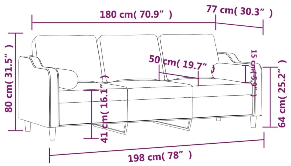 Sofá 3 lugares + almofadas decoração 180 cm tecido cinza-escuro