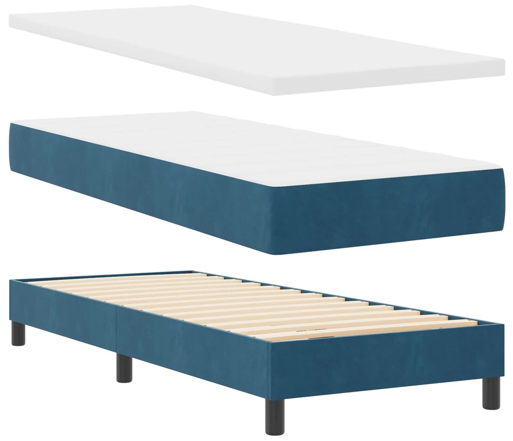 Camas Box Spring vidaXL com Colchão Azul Escuro 80x200 cm Veludo