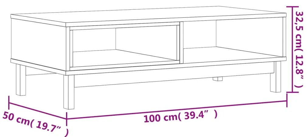 Mesa de centro FLAM 100x50x32,5 cm madeira de pinho maciça