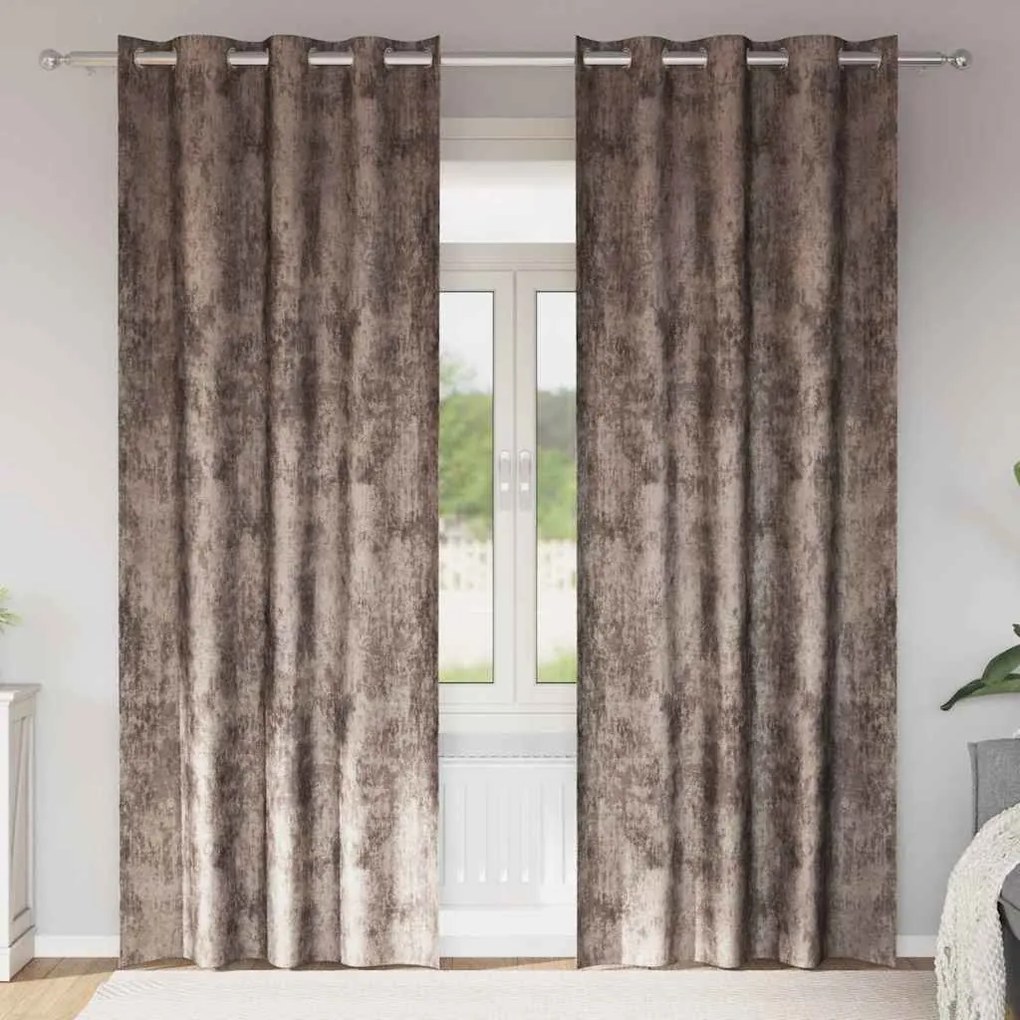 Cortinas de Veludo 2 peças com Ilhós Cappuccino 225x140 cm