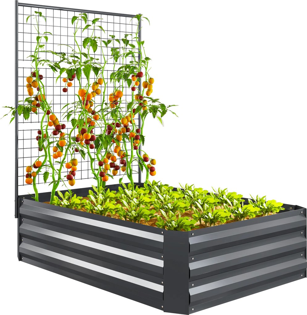 Caixa de Plantação de Aço Galvanizado com Treliça para Plantas Trepadeiras e Fundo Aberto 80x115x125 cm Cinza Escuro