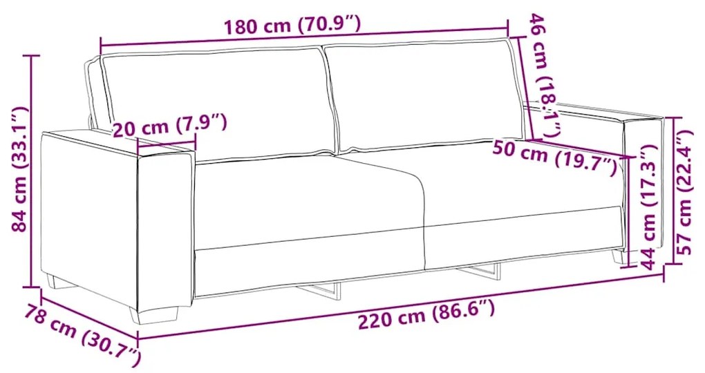 Sofá de 3 lugares cinza claro 180 cm Tecido