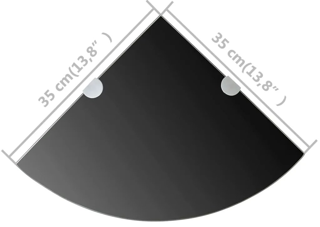 Prateleiras canto 2 pcs suportes cromados 35x35cm vidro preto